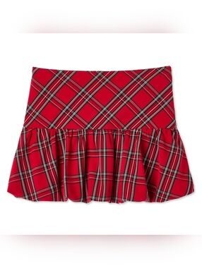 My Sister's Closet Red Black White Grey Plaid Lined Bubble Mini Skirt NWT XXL